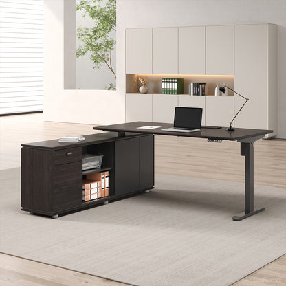 71" / 63" L Electric Height Adjustable Executive Desk with Open & Closed Storage for Modern Workspaces photo 2
