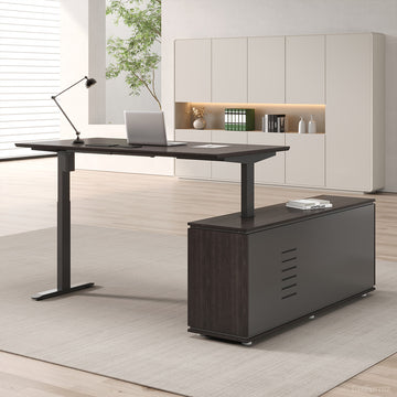 71" / 63" L Electric Height Adjustable Executive Desk with Open & Closed Storage for Modern Workspaces photo 3