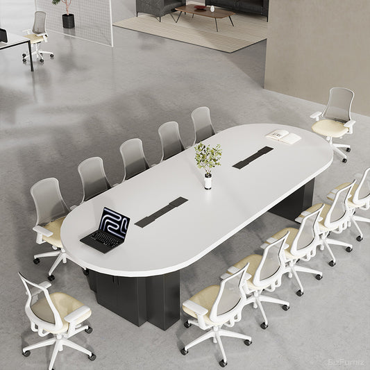 Modern Executive Conference Table with Integrated Cable Management and Heavy-Duty Pedestal Base