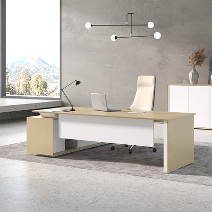 102" L-Shaped Executive Desk with Wireless Charging Power Track, Storage Cabinet & Modesty Panel side view