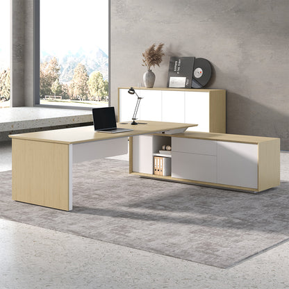 102" L-Shaped Executive Desk with Wireless Charging Power Track, Storage Cabinet & Modesty Panel rear storage view
