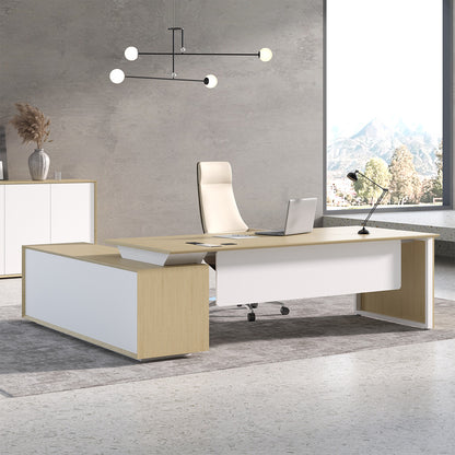 102" L-Shaped Executive Desk with Wireless Charging Power Track, Storage Cabinet & Modesty Panel opposite side view
