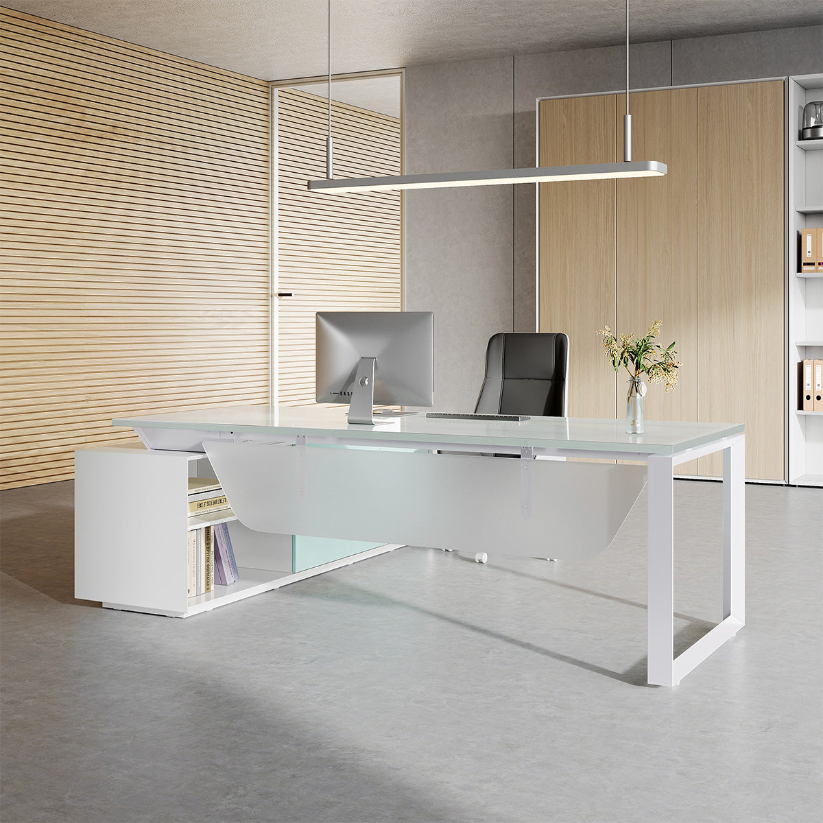 94 inch glass top executive desk, side view