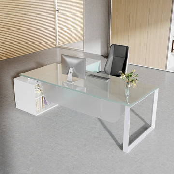 94 inch glass top executive desk, angled view