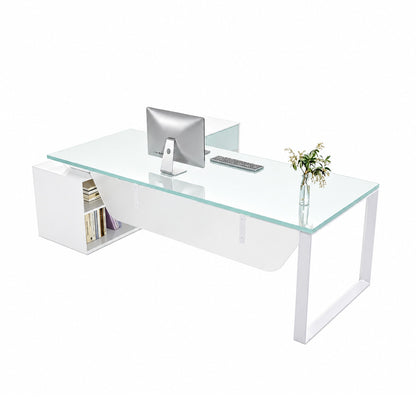 94 inch glass top executive desk on white background