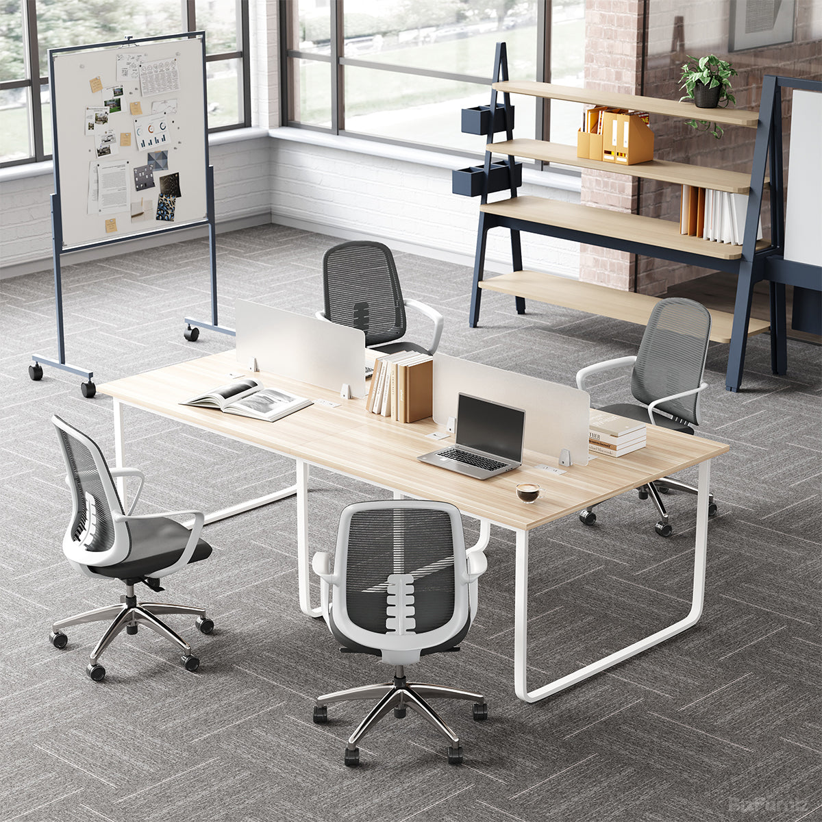 Large Collaborative Desk Minimalist Collaborative Office Desk, 4-Person Workstation with Integr ...