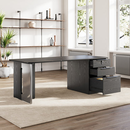 63" Sintered Stone Office Desk with Reversible Pedestal and Lockable Drawer product view 4