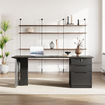 63" Sintered Stone Office Desk with Reversible Pedestal and Lockable Drawer product view 2