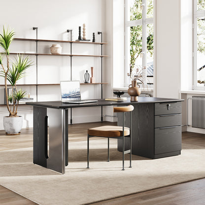 63" Sintered Stone Office Desk with Reversible Pedestal and Lockable Drawer for modern office workspace
