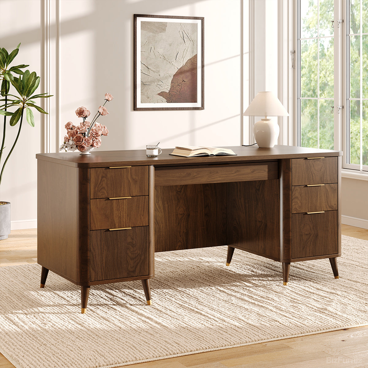 65-inch Multi-Functional Office Desk with Multiple Drawers for Home Office and Study product view 2