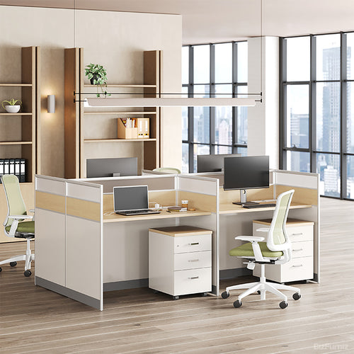 94" 4-Person Office Workstation, Multi-Functional Power Hub and Storage Cabinet for modern office workspace