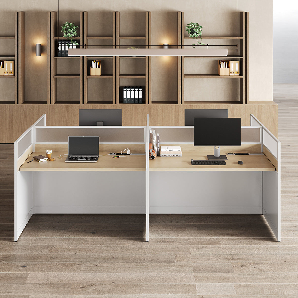 94" 4-Person Office Workstation, Multi-Functional Power Hub & Storage Cabinet photo 3