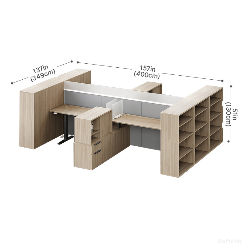 6-person Sit-stand Workstation with Integrated Open Shelving, Privacy Screens and 30"-47" Adjustable Height product view 5