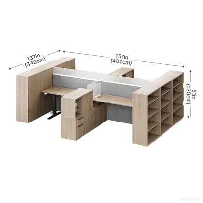 6-person Sit-stand Workstation with Integrated Open Shelving, Privacy Screens and 30"-47" Adjustable Height product view 5