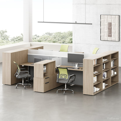 6-person Sit-stand Workstation with Integrated Open Shelving, Privacy Screens and 30"-47" Adjustable Height product view 3