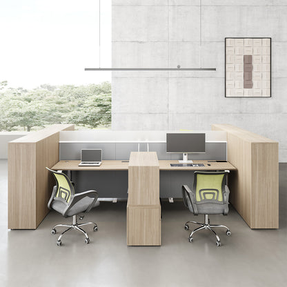 6-person Sit-stand Workstation with Integrated Open Shelving, Privacy Screens and 30"-47" Adjustable Height product view 2