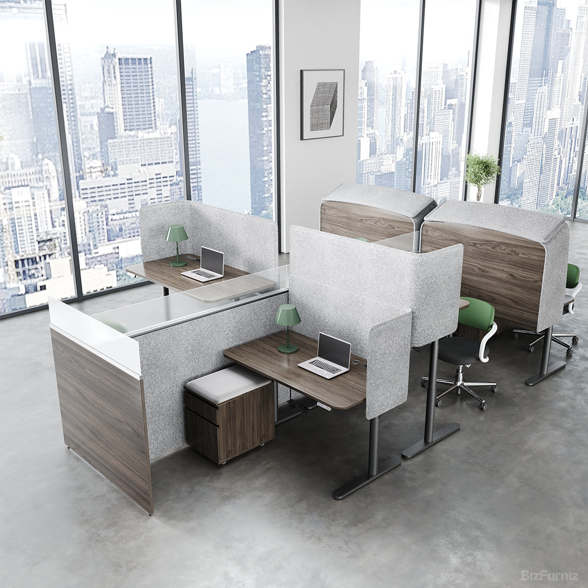 Modular Office Desk with High-Density Privacy Pods, Ergonomic Desks, and Mobile Pedestal Storage photo 1