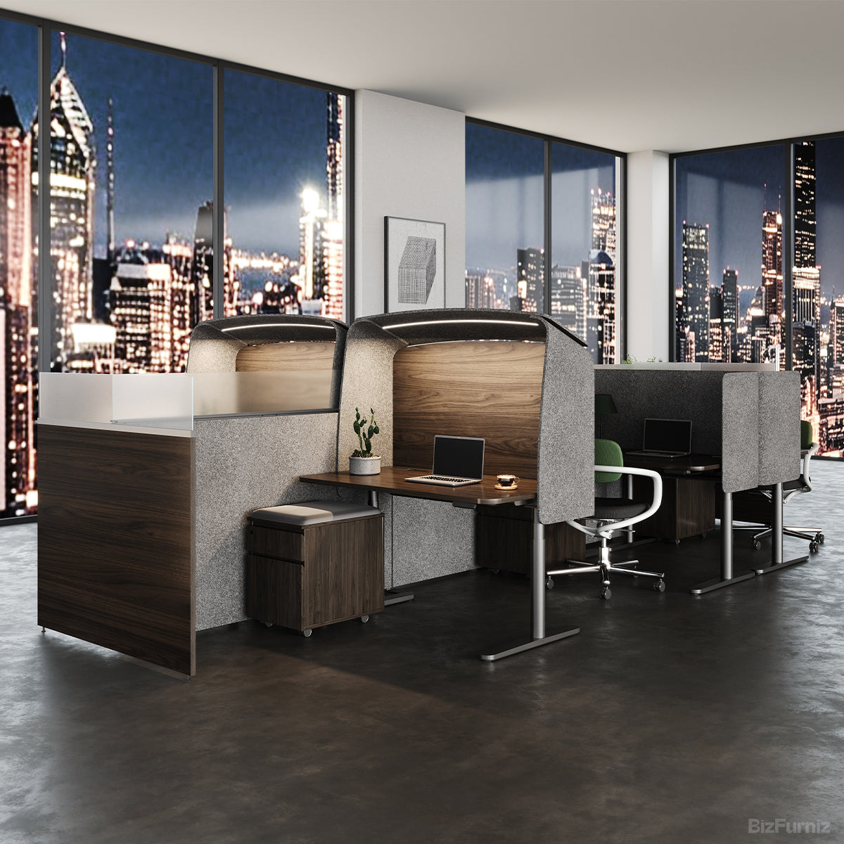 Modular Office Desk with High-Density Privacy Pods, Ergonomic Desks, and Mobile Pedestal Storage photo 4