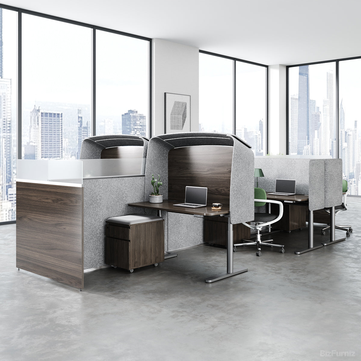 Modular Office Desk with High-Density Privacy Pods, Ergonomic Desks, and Mobile Pedestal Storage photo 6