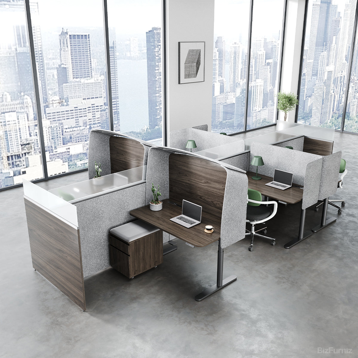 Modular Office Desk with High-Density Privacy Pods, Ergonomic Desks, and Mobile Pedestal Storage photo 3