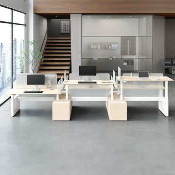 6-Person Office Workstation with Adjustable Height, Cable Management and Cabinet for modern office workspace