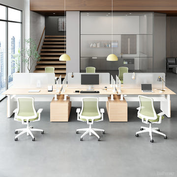 6-Person Office Workstation with Adjustable Height, Cable Management and Cabinet for modern office workspace