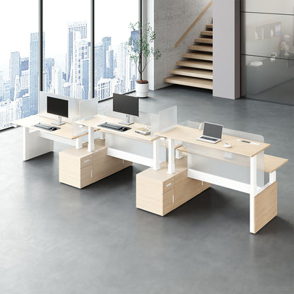 6-Person Office Workstation with Adjustable Height, Cable Management & Cabinet (30"-47" High)