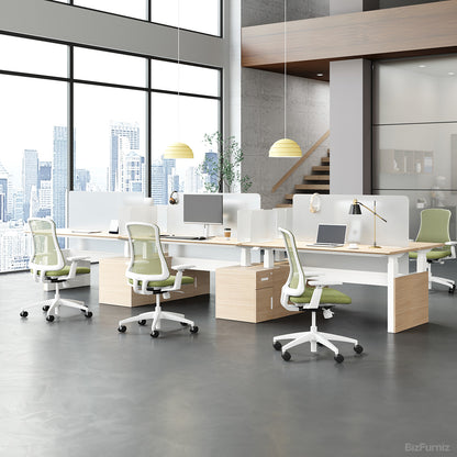 6-Person Office Workstation with Adjustable Height, Cable Management and Cabinet product view 2