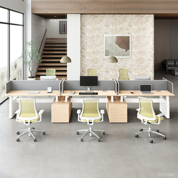 6-person Sit-to-Stand Office Desk with Integrated Storage and Central Privacy Screens 2