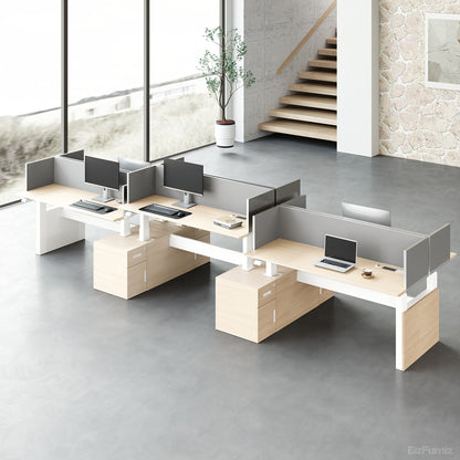 6-person Sit-to-Stand Office Desk with Integrated Storage and Central Privacy Screens 3