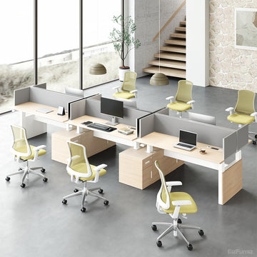 6-person Sit-to-Stand Office Desk with Integrated Storage and Central Privacy Screens 1