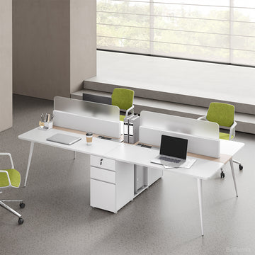Dual-Station Modular Office Desk with Integrated Storage and White Privacy Screens product view 3
