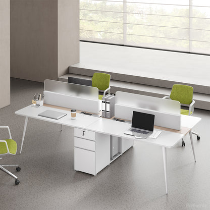 Dual-Station Modular Office Desk with Integrated Storage and White Privacy Screens product view 3