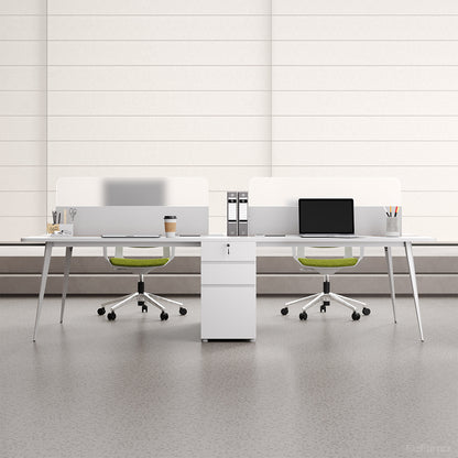 Dual-Station Modular Office Desk with Integrated Storage and White Privacy Screens product view 3