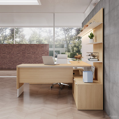 134" L Elegant Office Desk with Height-adjustable Design and Open Storage Cabinet for Modern Workspaces product view 5