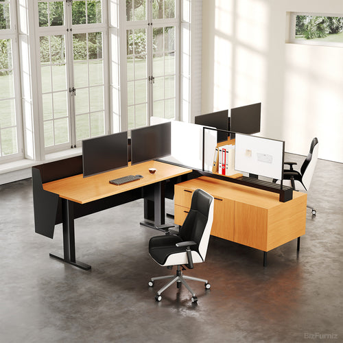 134" L Refined Office Desk with Height-adjustable Function & Side Storage Cabinet for Modern Offices, Corporate Workspaces