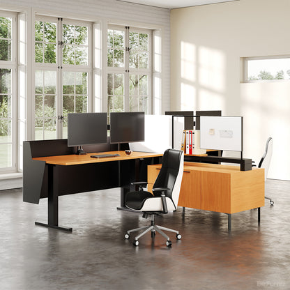 134" L Refined Office Desk with Height-adjustable Function & Side Storage Cabinet for Modern Offices, Corporate Workspaces