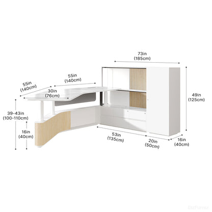 Curved Office Desk with Dimensions Diagram