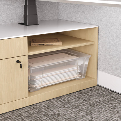 171" Sit Stand Desk, L-shaped Office Workstation for Two with Partition Boards and Storage Cabinet product view 6