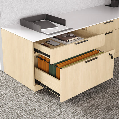 171" Sit Stand Desk, L-shaped Office Workstation for Two with Partition Boards and Storage Cabinet product view 5