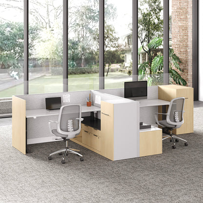 171" Sit Stand Desk, L-shaped Office Workstation for Two with Partition Boards and Storage Cabinet product view 8