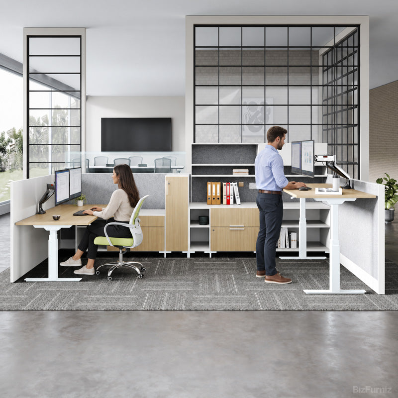 Height Adjustable Office Workstation with Storage
