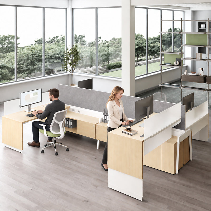 4-Person Open Plan Office Workstation with Felt Dividers, Front View