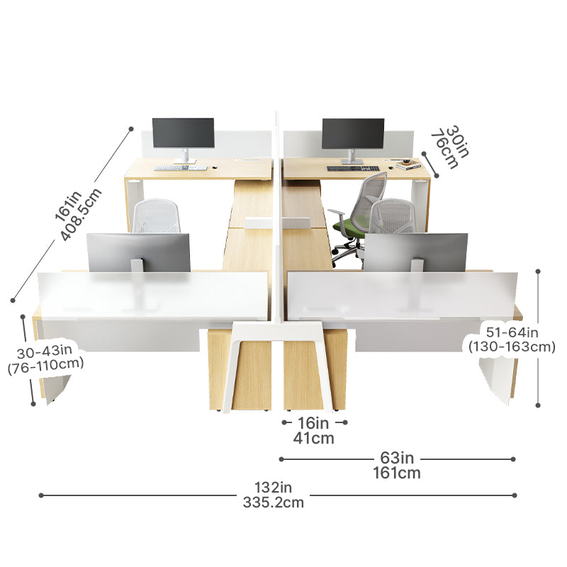 4-PersonOffice Workstation Desk with Adjustable Height, Storage & Cable Management (132” x 161”) product