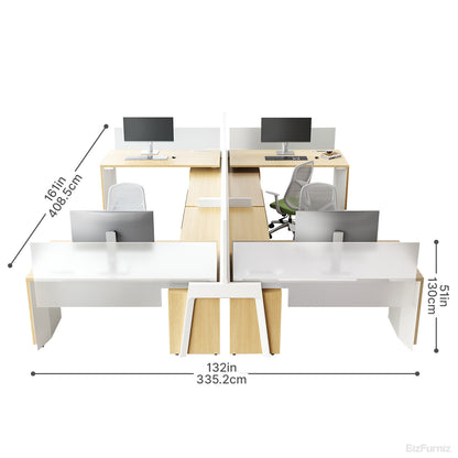 4-person Workstation Desk with L-shaped Desktop, Storage & Cable Management for Open Offices
