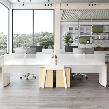 4-person Workstation Desk with L-shaped Desktop, Storage & Cable Management for Open Offices