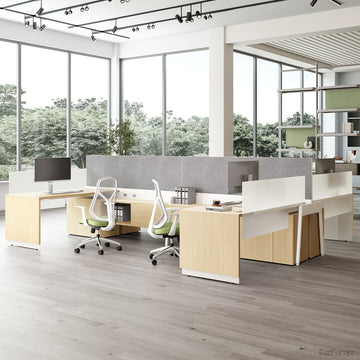 4-person Workstation Desk with L-shaped Desktop, Storage & Cable Management for Open Offices