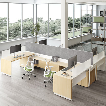 4-person Workstation Desk with L-shaped Desktop, Storage & Cable Management for Open Offices