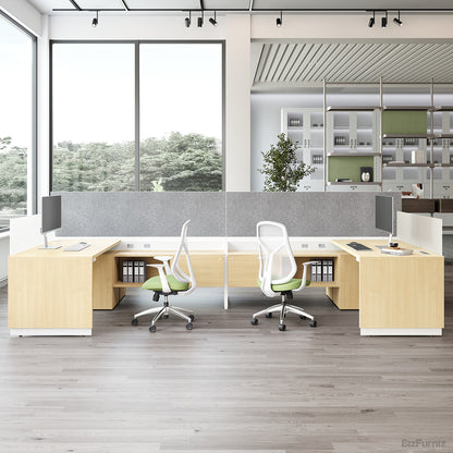 4-person Workstation Desk with L-shaped Desktop, Storage & Cable Management for Open Offices