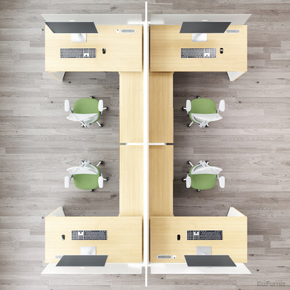 4-person Workstation Desk with L-shaped Desktop, Storage & Cable Management for Open Offices